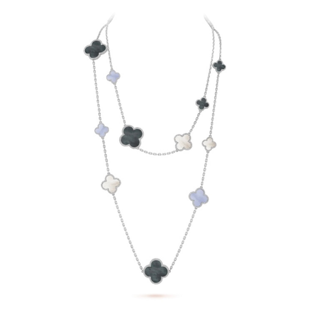 [Resenly Jewelry]CLOVER 16 MOTIF CHALCEDONY MOP SILVER NECKLACE