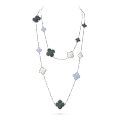 [Resenly Jewelry]CLOVER 16 MOTIF CHALCEDONY MOP SILVER NECKLACE