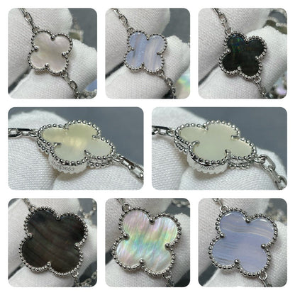 [Resenly Jewelry]CLOVER 16 MOTIF CHALCEDONY MOP SILVER NECKLACE
