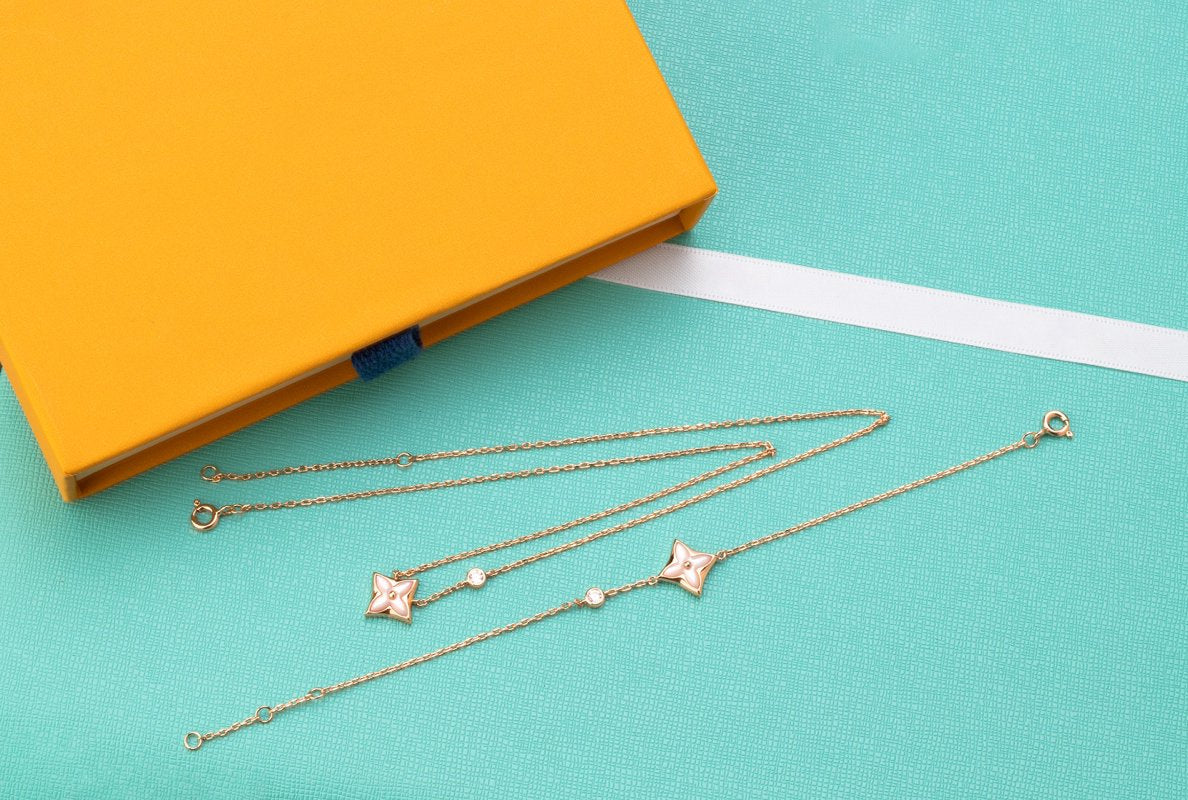[Resenly Jewelry]STAR PINK MOP 1 DIAMOND PINK GOLD NECKLACE