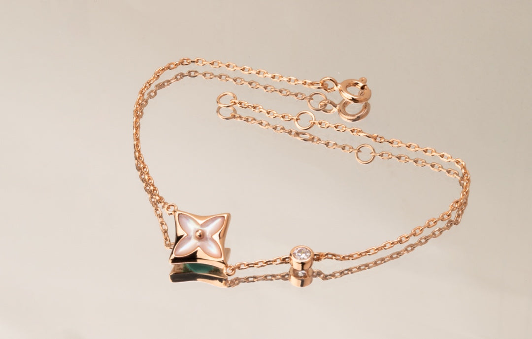 [Resenly Jewelry]STAR PINK MOP 1 DIAMOND PINK GOLD NECKLACE