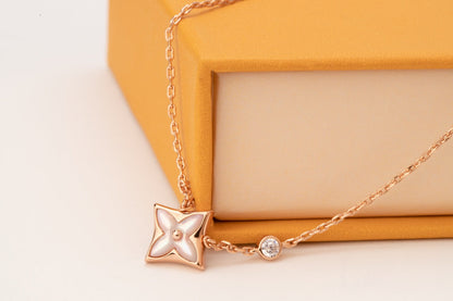 [Resenly Jewelry]STAR PINK MOP 1 DIAMOND PINK GOLD NECKLACE