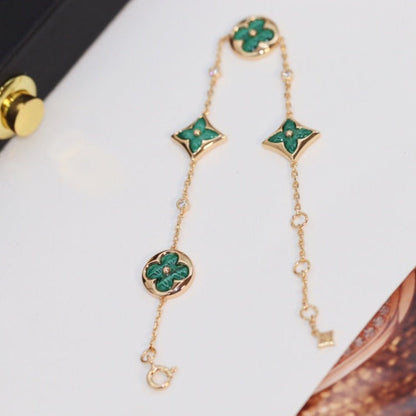 [Resenly Jewelry]STAR AND SUN 4 MOTIF PINK GOLD MALACHITE BRACELET