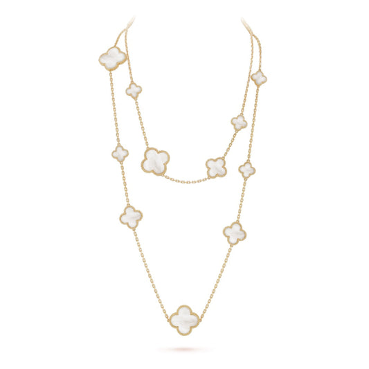 [Resenly Jewelry]CLOVER 16 MOTIF WHITE MOP GOLD NECKLACE