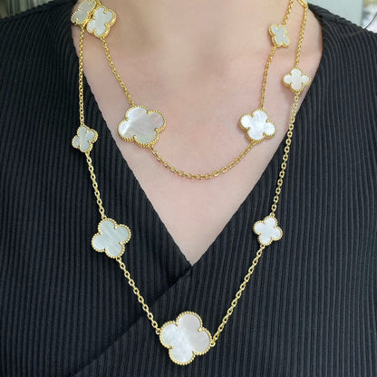 [Resenly Jewelry]CLOVER 16 MOTIF WHITE MOP GOLD NECKLACE
