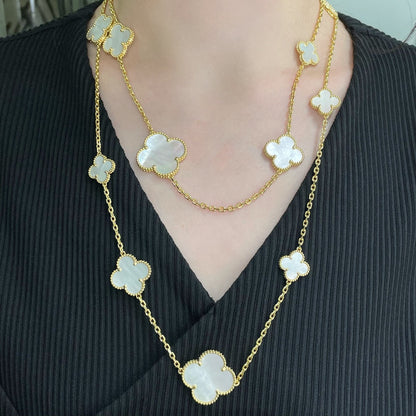 [Resenly Jewelry]CLOVER 16 MOTIF WHITE MOP GOLD NECKLACE