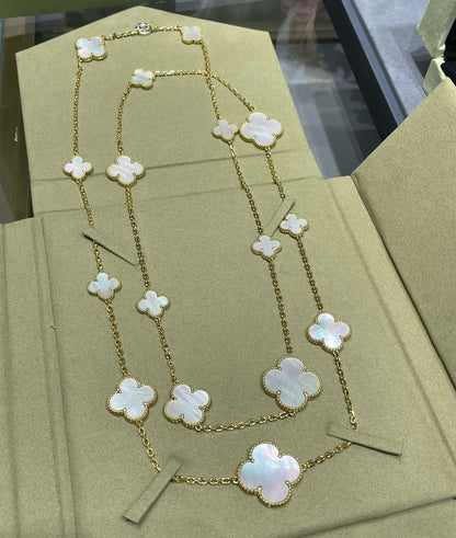[Resenly Jewelry]CLOVER 16 MOTIF WHITE MOP GOLD NECKLACE