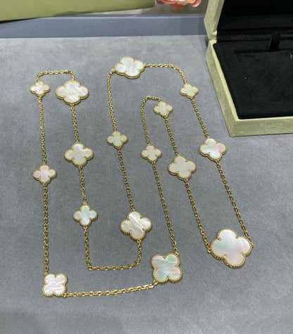 [Resenly Jewelry]CLOVER 16 MOTIF WHITE MOP GOLD NECKLACE