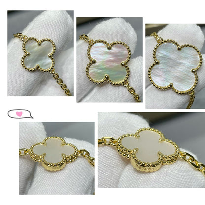 [Resenly Jewelry]CLOVER 16 MOTIF WHITE MOP GOLD NECKLACE