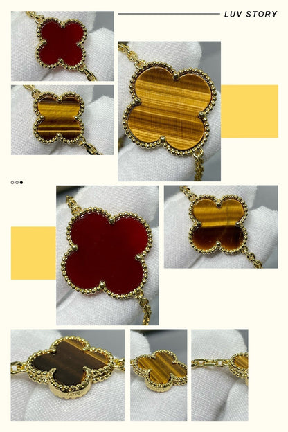[Resenly Jewelry]CLOVER 16 MOTIF CARNELIAN TIGER EYE ROSE GOLD NECKLACE