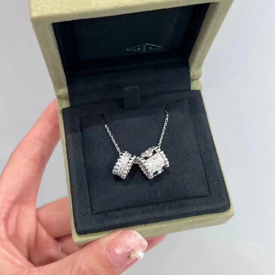 [Resenly Jewelry]PERLEE DOUBLE PENDANT SILVER DIAMOND NECKLACE