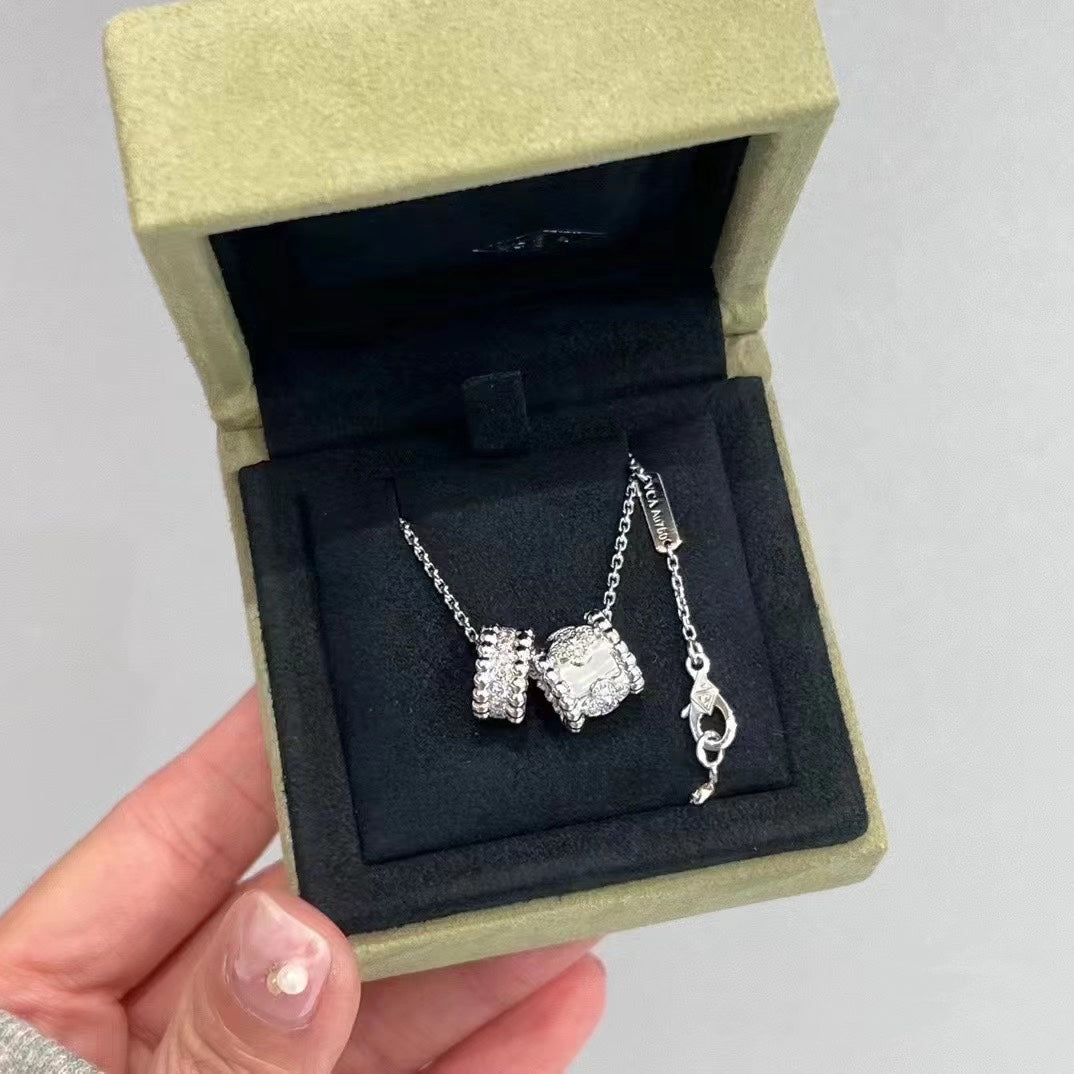 [Resenly Jewelry]PERLEE DOUBLE PENDANT SILVER DIAMOND NECKLACE