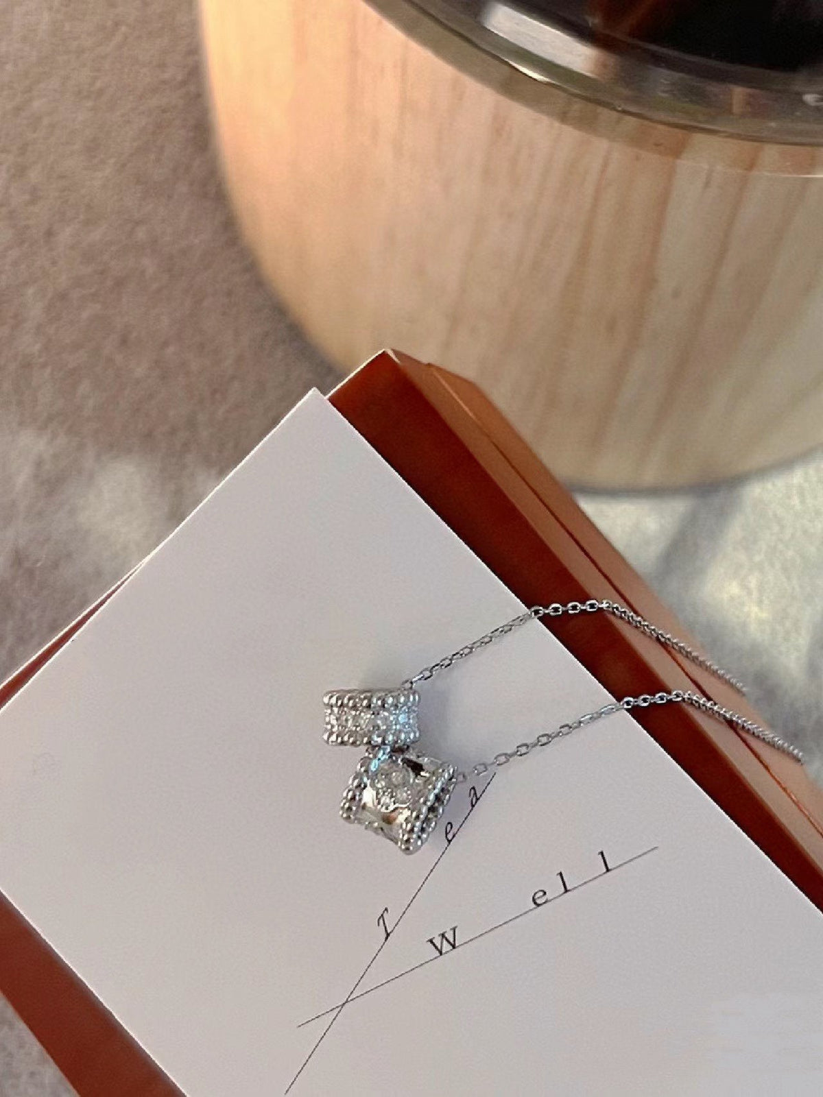 [Resenly Jewelry]PERLEE DOUBLE PENDANT SILVER DIAMOND NECKLACE
