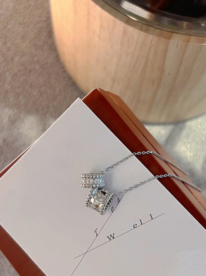 [Resenly Jewelry]PERLEE DOUBLE PENDANT SILVER DIAMOND NECKLACE