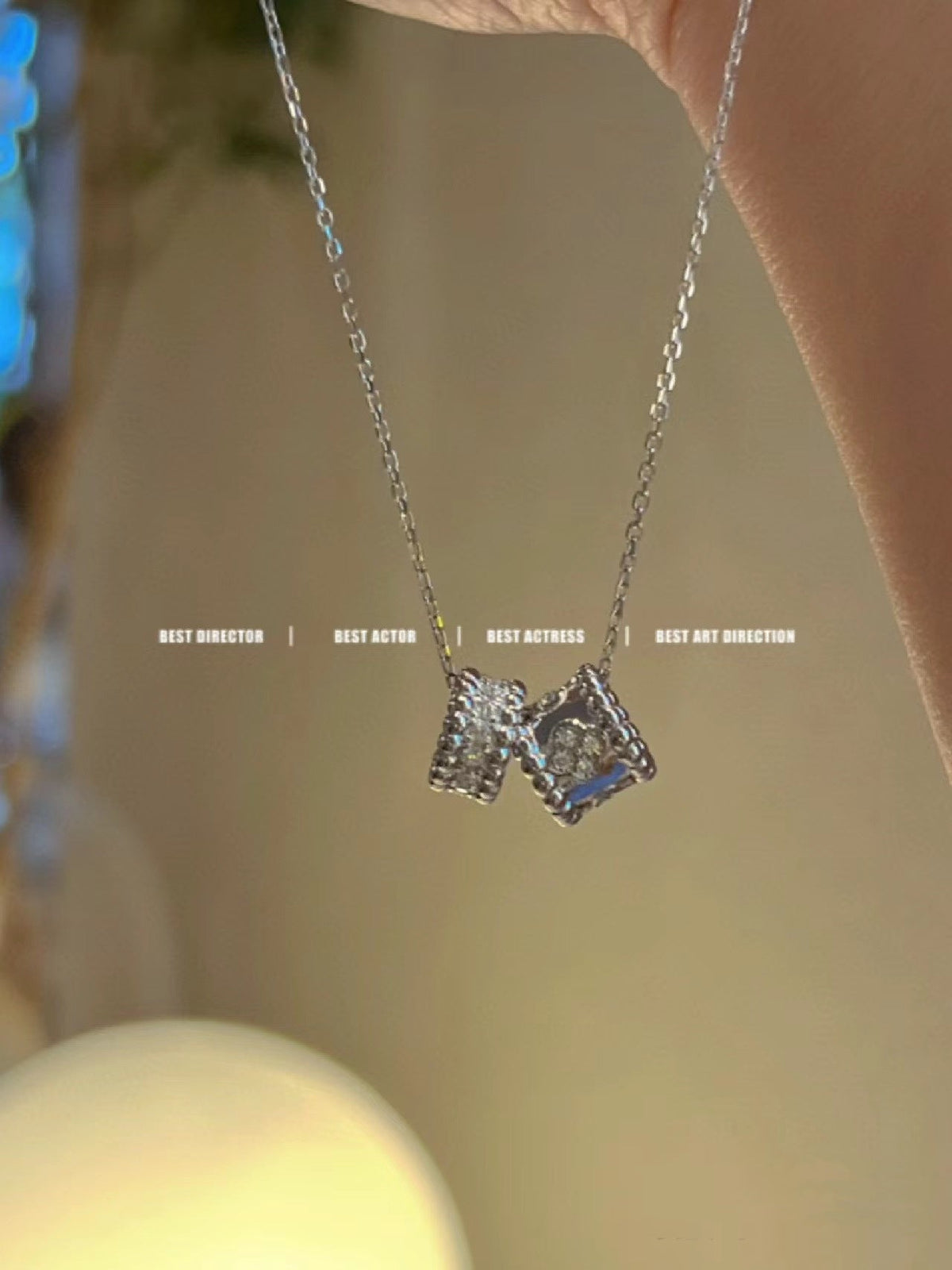 [Resenly Jewelry]PERLEE DOUBLE PENDANT SILVER DIAMOND NECKLACE