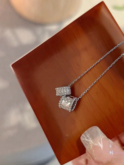 [Resenly Jewelry]PERLEE DOUBLE PENDANT SILVER DIAMOND NECKLACE