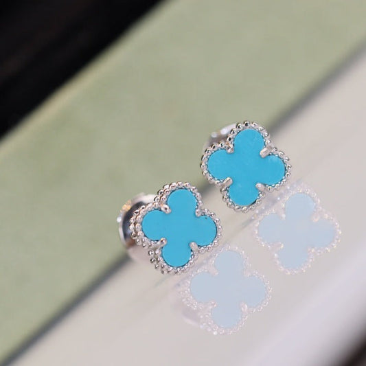 [Resenly Jewelry]CLOVER MINI TURQUOISE SILVER STUD EARRINGS