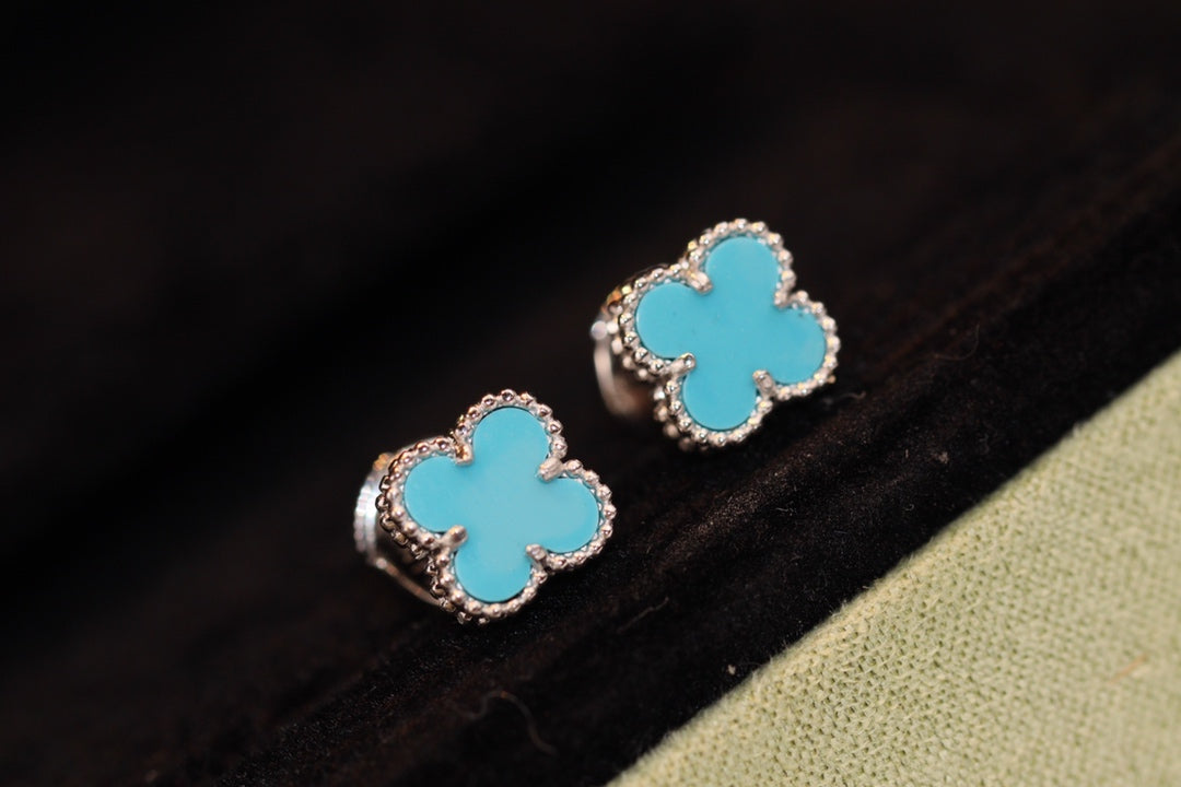 [Resenly Jewelry]CLOVER MINI TURQUOISE SILVER STUD EARRINGS