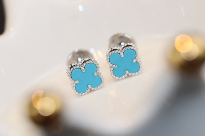 [Resenly Jewelry]CLOVER MINI TURQUOISE SILVER STUD EARRINGS