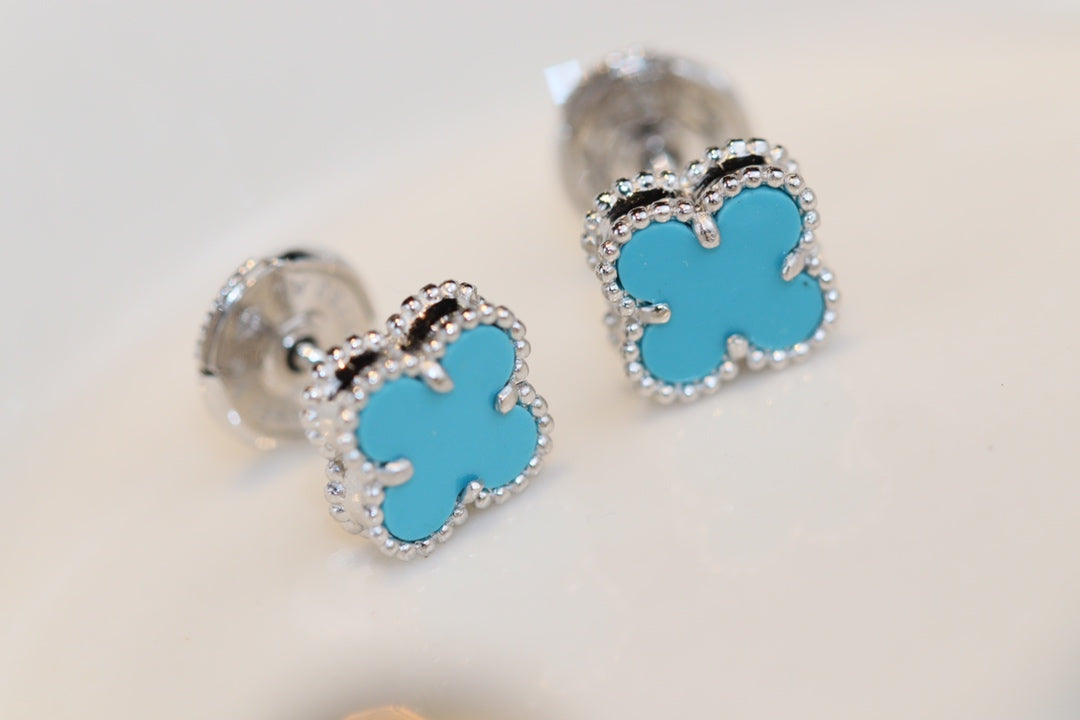 [Resenly Jewelry]CLOVER MINI TURQUOISE SILVER STUD EARRINGS