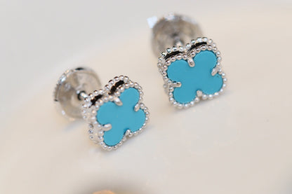[Resenly Jewelry]CLOVER MINI TURQUOISE SILVER STUD EARRINGS