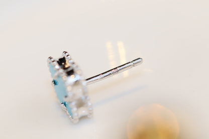 [Resenly Jewelry]CLOVER MINI TURQUOISE SILVER STUD EARRINGS