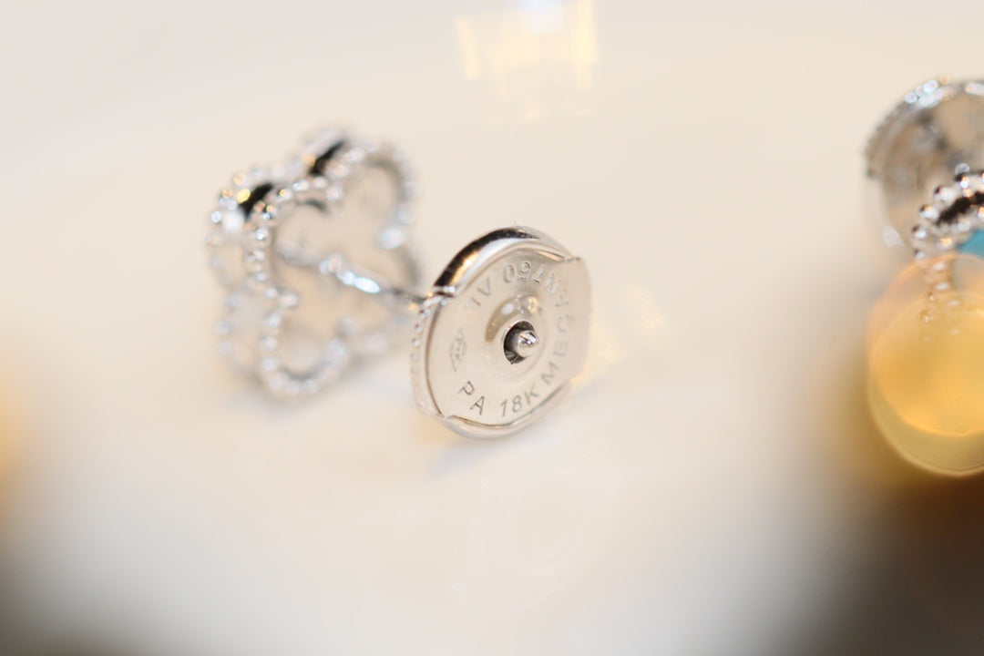 [Resenly Jewelry]CLOVER MINI TURQUOISE SILVER STUD EARRINGS
