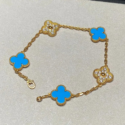 [Resenly Jewelry] CLOVER 5 MOTIF BLUE AGATE BRACELET COLLECTION