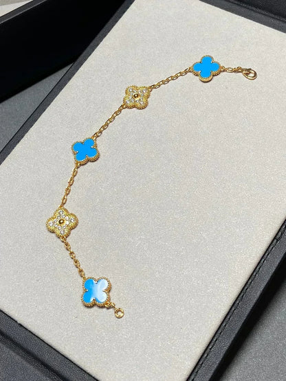 [Resenly Jewelry] CLOVER 5 MOTIF BLUE AGATE BRACELET COLLECTION