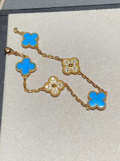 [Resenly Jewelry] CLOVER 5 MOTIF BLUE AGATE BRACELET COLLECTION
