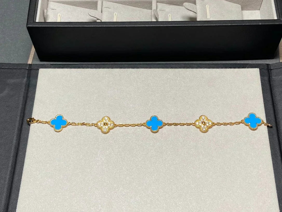 [Resenly Jewelry] CLOVER 5 MOTIF BLUE AGATE BRACELET COLLECTION