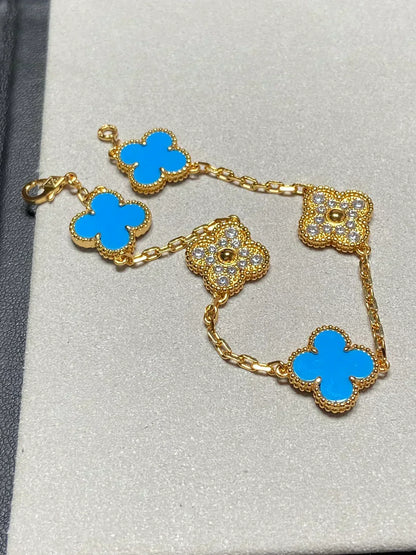[Resenly Jewelry] CLOVER 5 MOTIF BLUE AGATE BRACELET COLLECTION