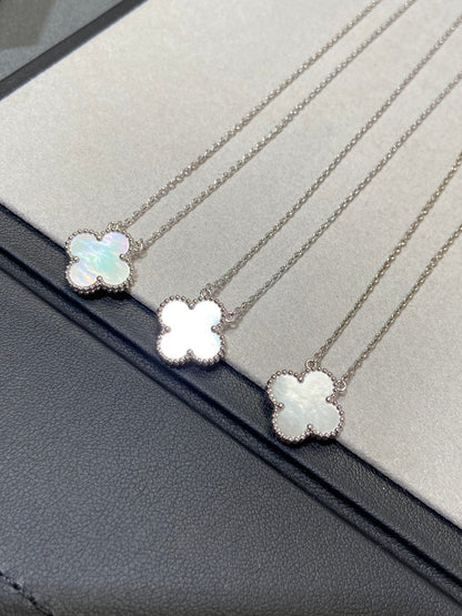 [Resenly Jewelry]CLOVER MEDIUM SILVER WHITE MOP NECKLACE