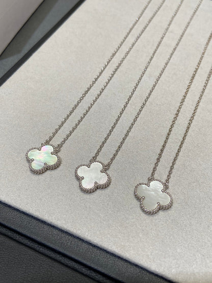 [Resenly Jewelry]CLOVER MEDIUM SILVER WHITE MOP NECKLACE
