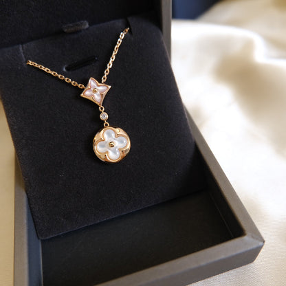 [Resenly Jewelry]STAR AND SUN WHITE MOP 2 MOTIF PINK GOLD NECKLACE