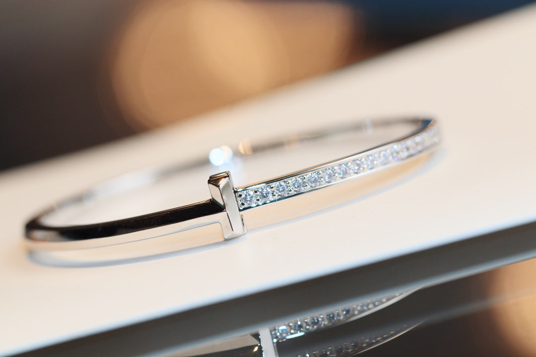[Resenly Jewelry]NARROW T1 HINGED BANGLE DIAMOND SILVER