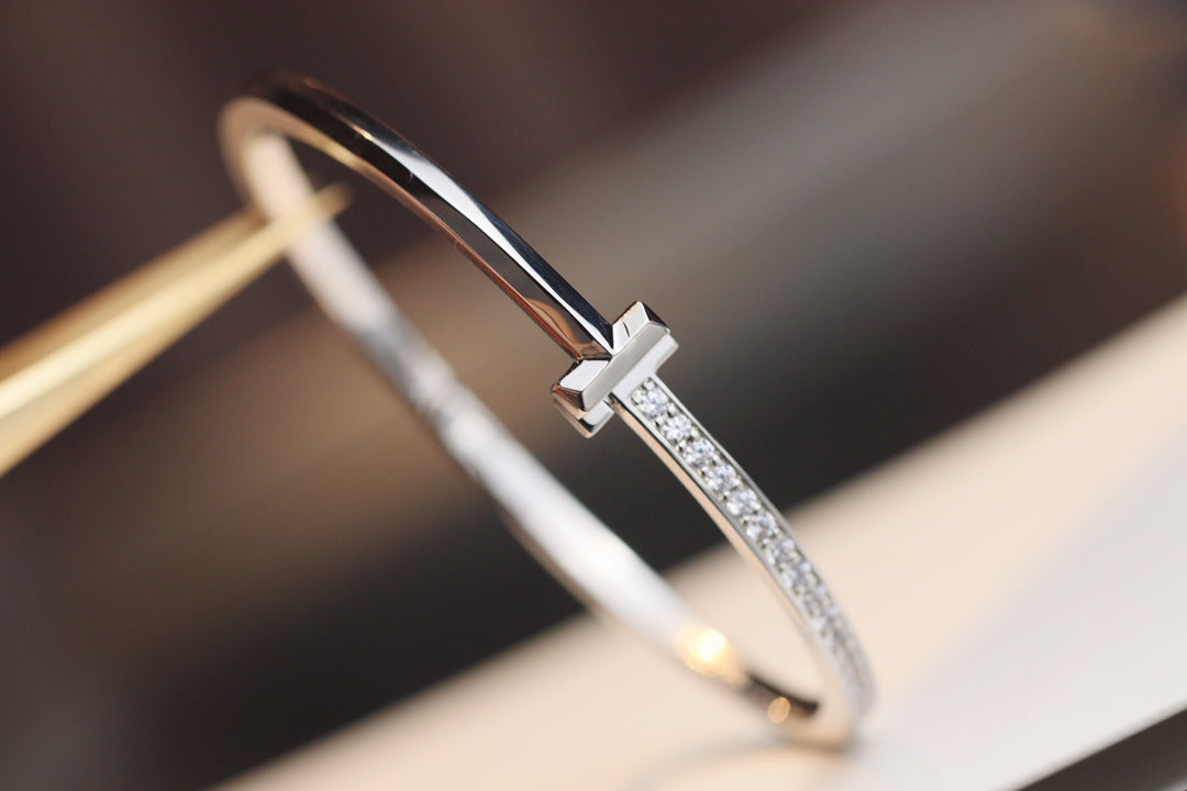 [Resenly Jewelry]NARROW T1 HINGED BANGLE DIAMOND SILVER
