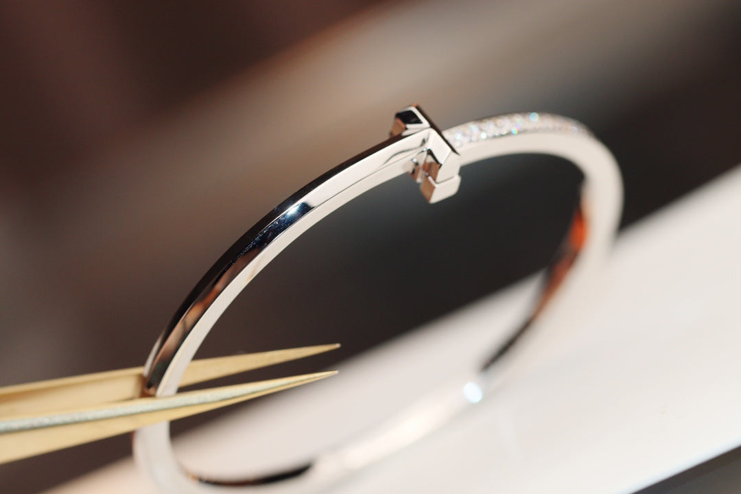 [Resenly Jewelry]NARROW T1 HINGED BANGLE DIAMOND SILVER