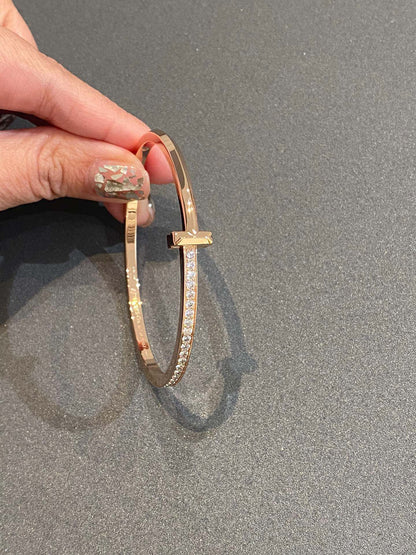 [Resenly Jewelry]NARROW T1 HINGED BANGLE DIAMOND PINK GOLD