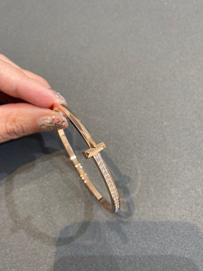 [Resenly Jewelry]NARROW T1 HINGED BANGLE DIAMOND PINK GOLD