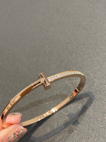 [Resenly Jewelry]NARROW T1 HINGED BANGLE DIAMOND PINK GOLD