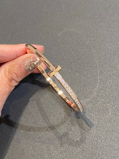 [Resenly Jewelry]NARROW T1 HINGED BANGLE DIAMOND PINK GOLD