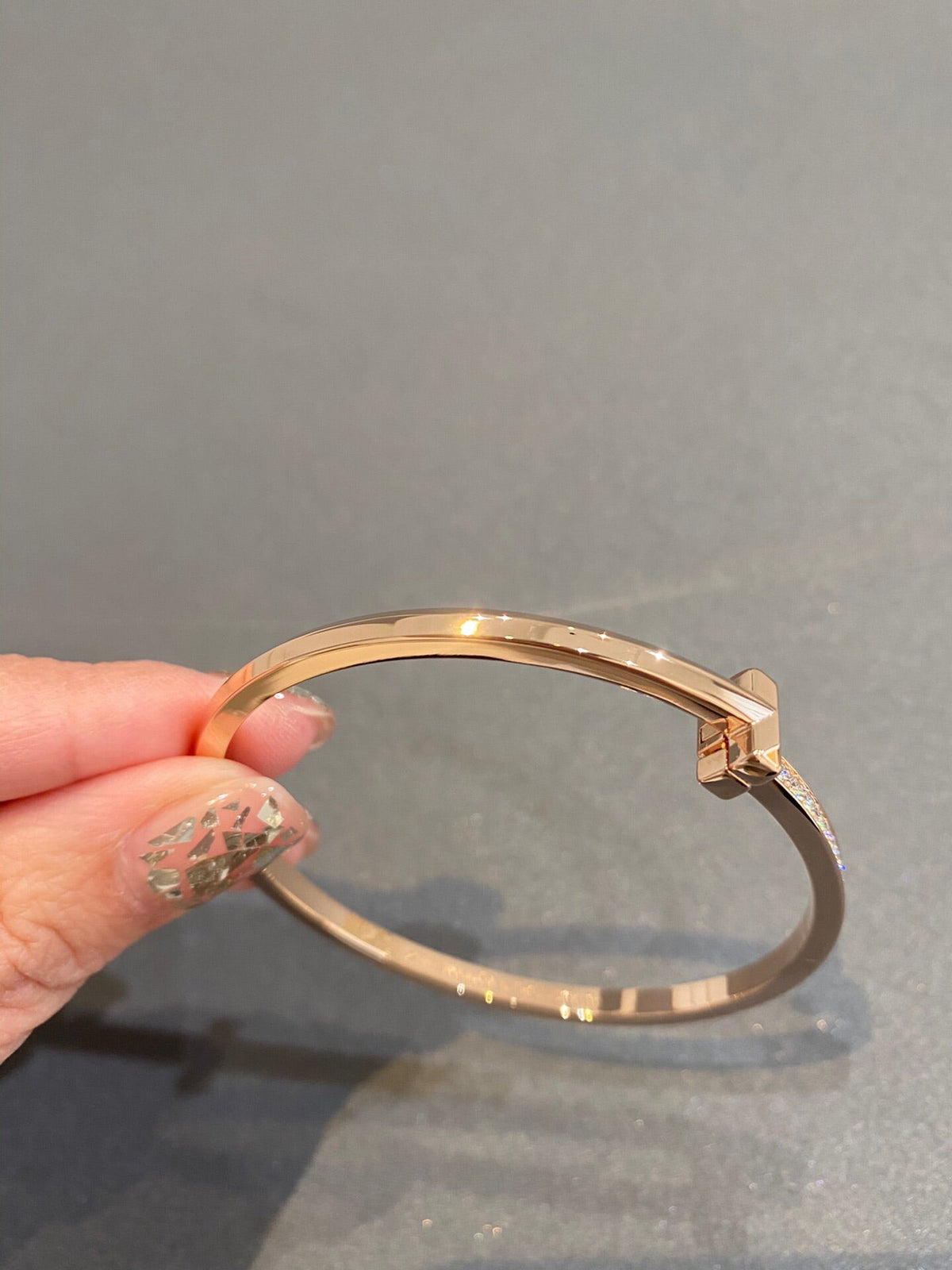 [Resenly Jewelry]NARROW T1 HINGED BANGLE DIAMOND PINK GOLD