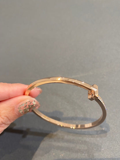 [Resenly Jewelry]NARROW T1 HINGED BANGLE DIAMOND PINK GOLD
