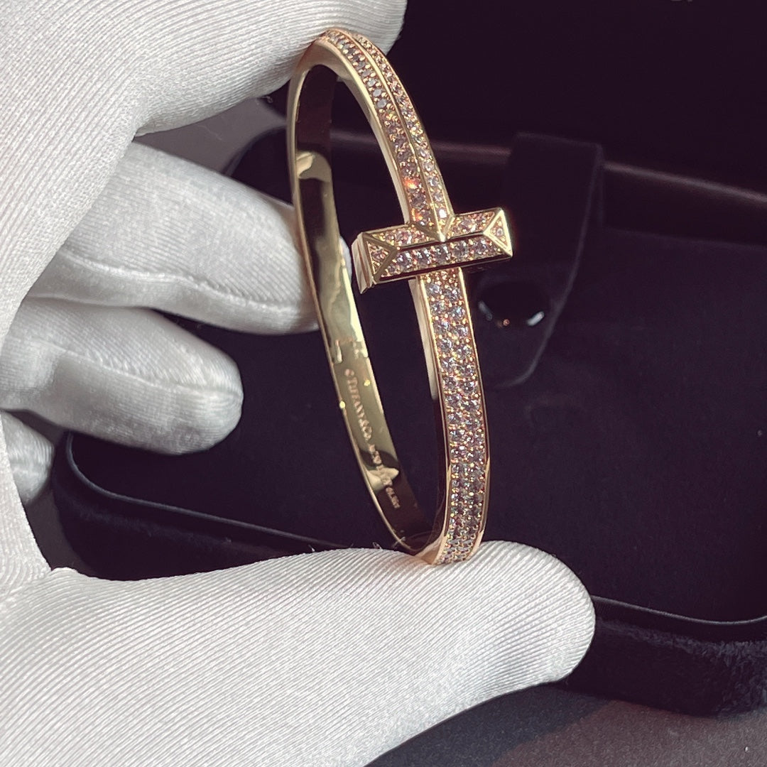 [Resenly Jewelry]T1 WIDE HINGED BANGLE DIAMOND PAVED BRACELET