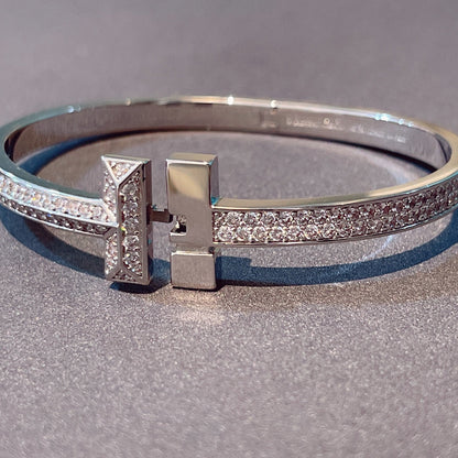 [Resenly Jewelry]T1 WIDE HINGED BANGLE DIAMOND PAVED BRACELET