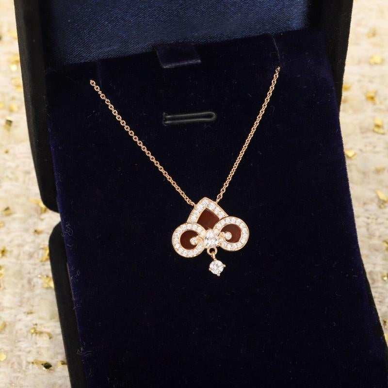 [Resenly Jewelry]FLEUR DE LIS PINK GOLD DIAMOND NECKLACE