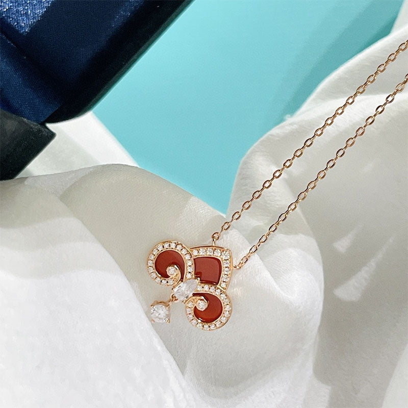 [Resenly Jewelry]FLEUR DE LIS PINK GOLD DIAMOND NECKLACE