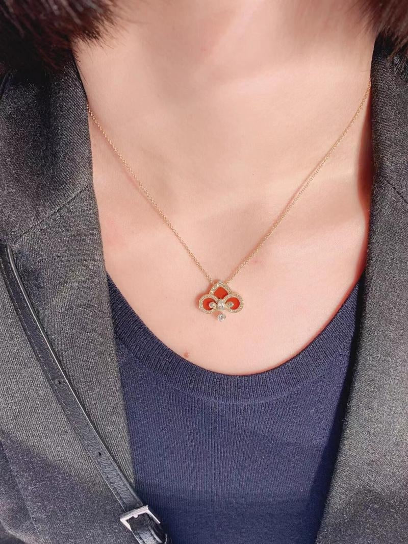 [Resenly Jewelry]FLEUR DE LIS PINK GOLD DIAMOND NECKLACE