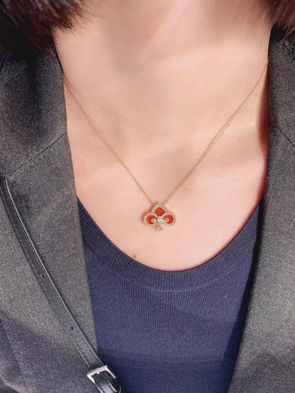 [Resenly Jewelry]FLEUR DE LIS PINK GOLD DIAMOND NECKLACE